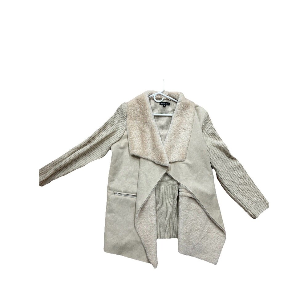 Twelfth Love Cardigan Women 2X Tan Faux Suede Faux Fur Open Front Spring Jacket